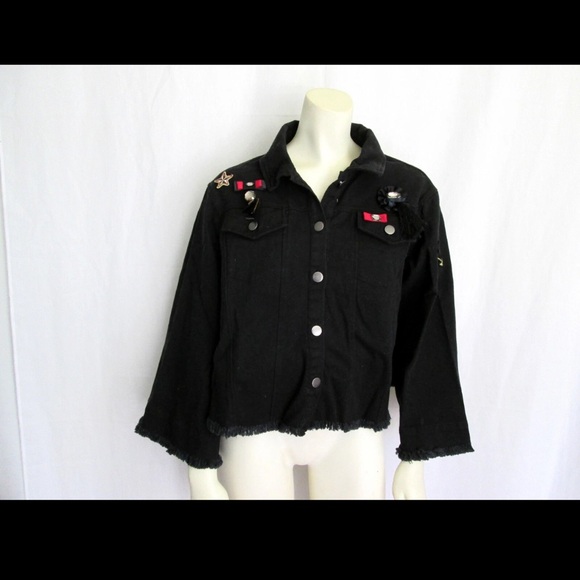 Black Denim Jacket with Patches Guest Editor anthropology large women’s